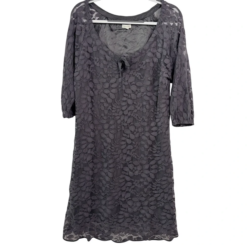 garnet hill lace dress Garnet Hill Boheme Easy Lace Dress Green Vine Leaf Overlay Boho Tie Neck SZ 12